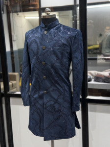 Traje Sherwani de Novio de Diseño 2026, con Chaqueta y Pantalones, Color Azul Medianoche, con Lentejuelas, Achkan para Novio, Venta al Por Mayor - Product Image 2