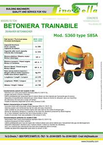 Malaxeur à béton remorquable LINO SELLA de fabrication italienne, 4 roues pneumatiques, LT 360, moteur électrique essence diesel, 2 sacs de ciment, manuel, neuf - Product Image 5
