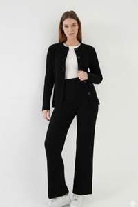 ชุดเซ็ตไหมพรม 2 ชิ้นสำหรับผู้หญิง เสื้อคลุมเนื้อนุ่มหรูหราและกางเกงขายาวทรงกว้าง ชุดลำลองสำหรับพักผ่อน ชุดวอร์มสำหรับผู้หญิง - Product Image 5