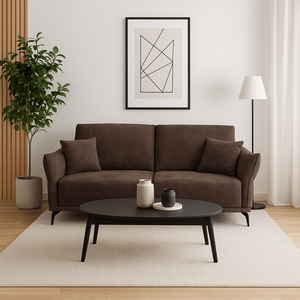 Modern Three Seat Fabric Sofa Upholstered Cushion Back Rolled Arms Metal Legs <b>Deep</b> Brown Living Room Couch - Product Image 3