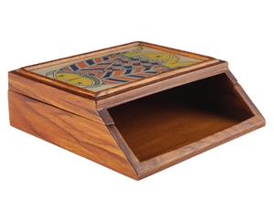 Porte-serviettes Madhubani peint à la main en bois de teck/boîte à mouchoirs porte-papier facial en bois pour salle de bain chambre bureau table à manger - Product Image 5