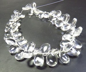 Top Grade Natural Clear <b>Crystal</b> Smooth Polished Side-Drilled Pear <b>Beads</b> <b>for</b> <b>Jewelry</b> 8x6-10x7mm 8" Strand - Product Image 2