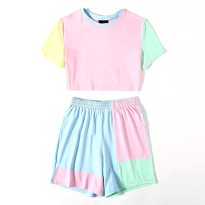 Conjunto de Top Corto y Pantalones Cortos de Algodón para Uso en Exteriores, Diseño Personalizado, Color en Contraste, Cómodo - Product Image 1