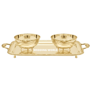 Bandeja y Tazón de Chocolate de Diseño Árabe en Metal con Acabado Dorado Mate, Decoración de Ramadán, Nuevo Tazón de Chocolate de Lujo - Product Image 1