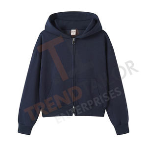 Sudadera Corta Extra Grande para Mujer, 350GSM, 100% Algodón Felpa, Cierre de 2 Vías, Color Gris Liso - Product Image 3