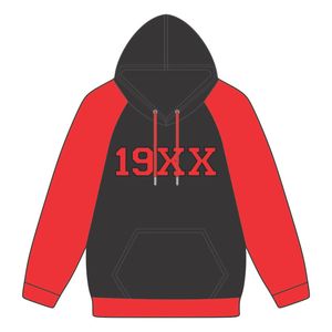 DST Delta Black Body Red Raglan Sleeves Sudadera con capucha Mezcla de algodón Hermandad griega Ropa Divine Nine HBCU Greek Life Año de fundación - Product Image 2