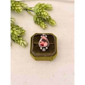 Johnny Dixon <b>Adjustable</b> <b>Ring</b> Elegant Rose Dahlia & Sterling Silver Cluster Bezel Setting Inlay for Gift - Product Image 1