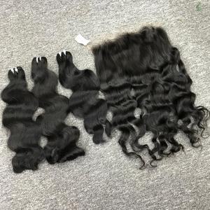 Vente en gros Perruque frontale en dentelle vague naturelle couleur naturelle 13x6 Extensions de cheveux humains non traités d'usine - Product Image 6