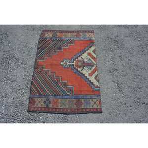 4x2.7 ft Rug, Vintage Turkish Rug, <b>Red</b> <b>Wool</b> Rug - Product Image 3