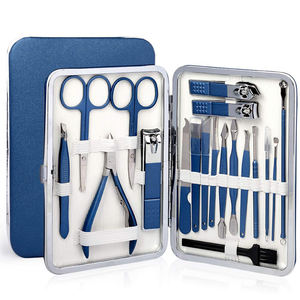 19PCS Kit de toilettage d'ongles professionnel unisexe en acier inoxydable de qualité supérieure Outils de soin de coupe-ongles Boîte emballée luxueuse bleue - Product Image 1