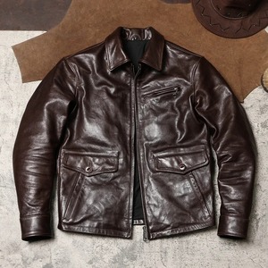 Manteau en cuir pour hommes coupe-vent en cuir à double boutonnage style militaire - Product Image 5