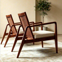 Fauteuil d'appoint en bois de frêne de style Mid-Century Modern avec rotin naturel, fauteuil de salon, canapé, fauteuil de bien-être et de relaxation
