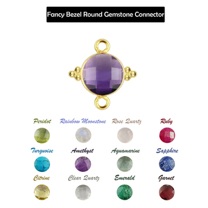 925 Sterling Silver Clear Quartz Round Bezel Gemstone Double <b>Bail</b> Gold Vermeil Bracelet Jewelry Making Charm Connector - Product Image 6