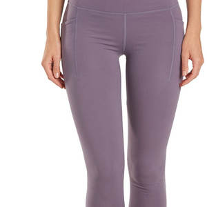 Pantalones de Yoga transpirables con cintura elástica de longitud completa, mallas Capri para mujer, logotipo personalizado impreso, Spandex sólido/nailon, deportes, gimnasio, púrpura - Product Image 6