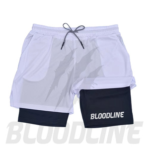 BLOODLINE Men's Red Casual Shorts with Black Inner <b>Layer</b> Quick Dry Elastic Waist <b>Mid</b> Length PU Coated Pockets Sublimation Print - Product Image 3