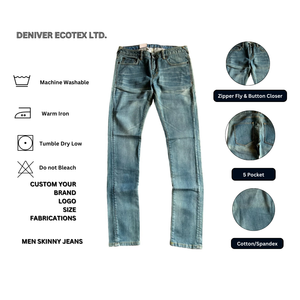 Direct Factory Man Logo de marque personnalisé en coton 13oz Zipper Fly Button Straight Light Wash Skinny Jeans Pantalons pour hommes Denim - Product Image 2