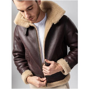 Chaqueta de Cuero para Hombre, Estilo Casual, con Forro de Piel Sherpa, Tipo Bomber B3, Aviador, Cálida, con Relleno, Estilo Biker, Venta al Por Mayor - Product Image 3