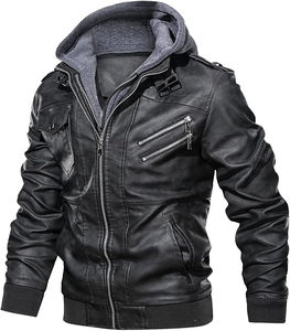 Veste en cuir unisexe d'inspiration motard, toile, devant droit, manches longues, vêtement d'extérieur d'hiver, robuste, mode urbaine, chaleur et confort - Product Image 1