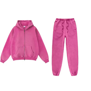 Streetwear Zipper Heavyweight Blank Hoodies et pantalon de survêtement délavé à l'acide Ensemble de survêtement en molleton de coton Ensembles de sweat à capuche Sweatsuit Hommes - Product Image 5