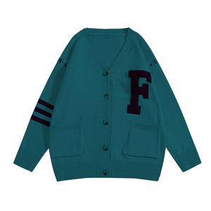 Nuevo Top 2026 otoño Unisex 100% algodón cuello en V grueso antiarrugas logotipo frontal diseño personalizado cárdigan al por mayor - Product Image 2