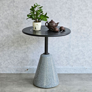 60cm Minimalist Round Coffee <b>Table</b> with Polished Stone-Look Concrete Base General Use Outdoor Furniture-CFD68125 - Product Image 2