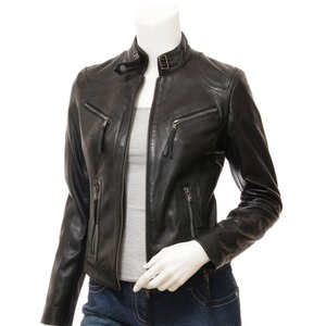 Ladies Lambskin Leather Tanned Satin Fabric Waterproof <b>Jacket</b> <b>Women's</b> Autumn/Winter Stand Collar Polyester Filling Regular Size - Product Image 5