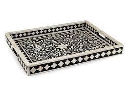 Plateau d'incrustation d'os indien à motif noir en zigzag Plateaux de service pour motel d'hôtel à la maison Plateaux de service décoratifs - Product Image 5