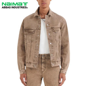 Veste en jean vintage unisexe délavée, décontractée, à manches longues, boutonnée, manteau extérieur, marron neutre, style classique, mode hiver, 100% - Product Image 1