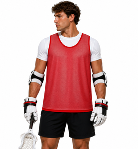 SINEWY SPORTS <b>Men's</b> Red Mesh Lacrosse Practice Vest Sleeveless Breathable Tank Top for Adults All Seasons - Product Image 2