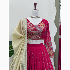 Lehenga Choli rose de luxe pour femme | Tenue de mariage, de fiançailles et de fête | quantité minimale de commande acceptée - Product Image 1