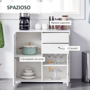 HOMCOM Modern <b>Sideboard</b> with 2 Cabinets and 2 Push-Open Drawers, 79x36x74cm, <b>Gloss</b> <b>White</b> - Product Image 4