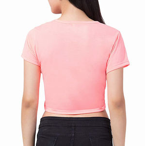 Top y camiseta sólida corta de media manga de algodón puro 100% para mujer, ropa deportiva fabricada y proveedora - Product Image 2