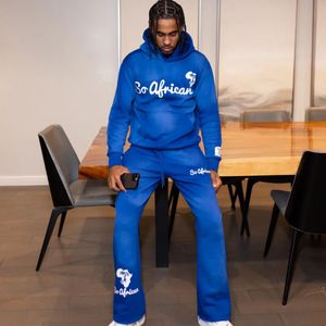 Bleu acide lavage survêtement unisexe coton Poly mélange acide lavage à capuche survêtement ensemble Logo brodé Premium Streetwear tenue - Product Image 2