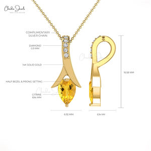 Produit le plus vendu Collier pendentif en or massif 14 carats authentique avec citrine et diamant de 0,35 carats Bijoux fins personnalisés Fabricant OEM/ODM - Product Image 4