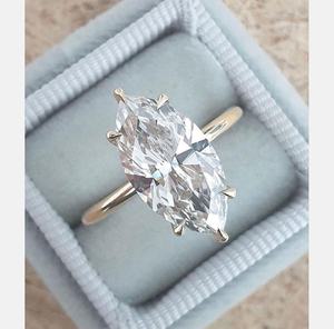 Bagues en diamant de laboratoire taille marquise D VS1 en or jaune massif 14 carats, bagues de fiançailles pour femmes - Product Image 4