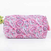 Trousse de Maquillage Femme Zippée Imprimée à la Main, Réutilisable et Écologique, Style Indien Matelassé, Organisateur Cosmétique 3 Pièces Personnalisable