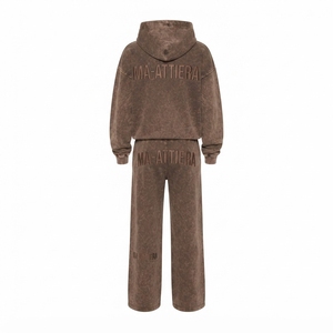 Conjunto de Sudadera Oversize Lavada Personalizada y Pantalones Anchos de Felpa para Mujer, Chándal de Algodón Estilo Urbano OEM ODM - Product Image 4