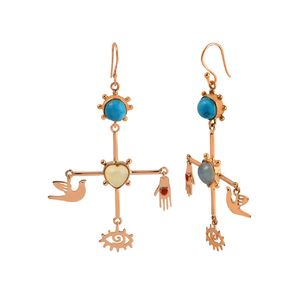 Pendiente de gota de piedras preciosas multicolor curvo de coral de Plata de Ley 925 chapado en oro macizo de alta calidad para damas y niñas - Product Image 6