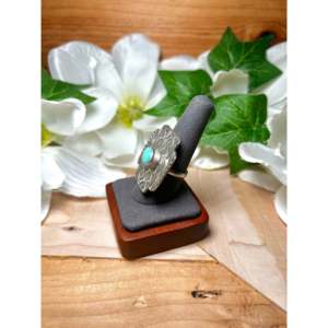 Tillie Jon Kingman <b>Boho</b> Style <b>Ring</b> Turquoise & Sterling <b>Silver</b> with Bezel Setting Size 9 Vermeil Rhodium Plating Everyday Wear - Product Image 3