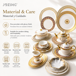 Service <span class=keywords><strong>de</strong></span> table <span class=keywords><strong>de</strong></span> luxe JOZING avec garniture dorée, assiettes en porcelaine et théière – Liquidation <span class=keywords><strong>de</strong></span> stock, vente directe usine en gros par tonne - Product Image 6