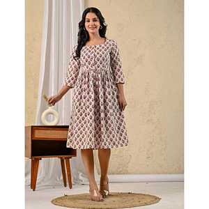 Vestido Largo Casual de Algodón Estampado a Mano con Cuello Cuadrado, Cintura Natural, Botones Delanteros, Transpirable, Tallas Grandes hasta 5XL, Color Blanco y Rosa, ODM - Product Image 4