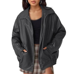 Chaquetas de gran tamaño de cuero genuino para mujer, chaquetas de mujer de alta calidad gris oscuro, abrigos de moda para motocicleta al por mayor, logotipo personalizado - Product Image 1