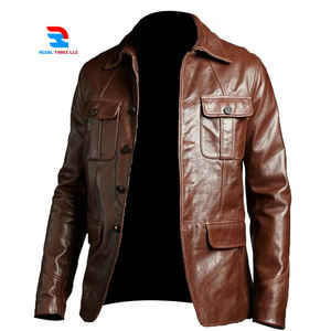 Chaquetas de cuero genuino con cremallera de ropa deportiva personalizada para hombres de alta calidad | Chaquetas de cuero de piel de oveja para Otoño e Invierno para hombres - Product Image 1
