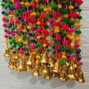 Multicolor Pom Poms Beads Golden Hanging Bells Strings Mexican Garlands Boho Christmas Wedding Party Decor <b>Curtains</b> - Product Image 1