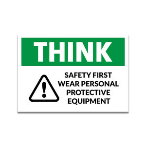 Venta caliente Think Safety Modern PVC Safety Sign Sticker Rectángulo Resistente a la decoloración 10x7 Señal de advertencia de seguridad - Product Image 1