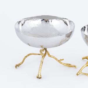 งานหัตถกรรมโลหะดีไซน์ทันสมัยชามสลัดผลไม้ลายดอกไม้ทำจากสเตนเลสสตีลและทองเหลืองทรงค้อนน็อตชามอินเดีย - Product Image 1