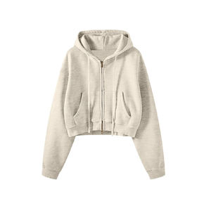 Sweat à capuche à col roulé d'hiver pour femmes à la mode avec logo sur le devant et design court à fermeture éclair - Product Image 2