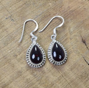 Natural Deep Garnet Pear Cabochon Bezel Setting Handmade Bohemian <b>Solid</b> 925 Sterling <b>Silver</b> Drop <b>Earrings</b> for Fashion Dangle - Product Image 1