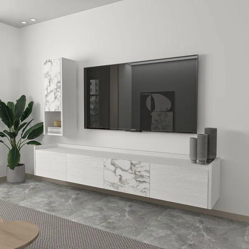 Migliore qualità T007 Tv Stand bianco-bianco marmo Design moderno parete Tv Stand nuovo stile ergonomico di lusso soggiorno