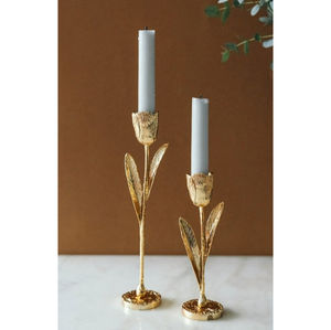 Elegant Gold Finish Floral Taper Candle <b>Holders</b> Set Of 2 Handmade Metal <b>Candlestick</b> Stand For Home Wedding Tabletop <b>Candlestick</b> - Product Image 1